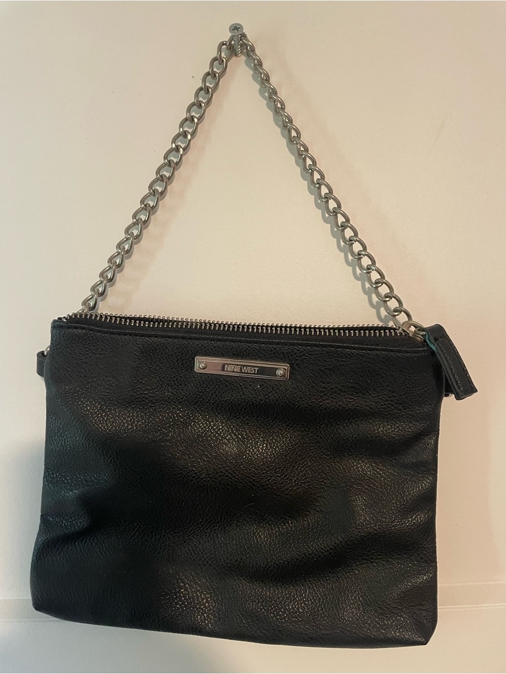 Nine West Black Leather Shoulder Bag with Silver Chain